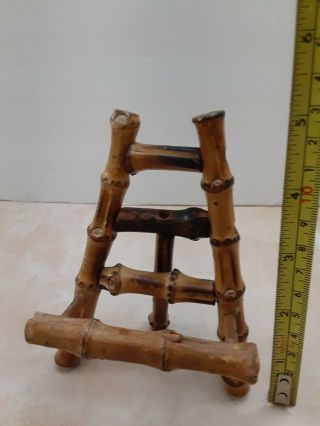 Vintage Chinoiserie Burnt Bamboo Easel Photo Art Plate Picture Stand.