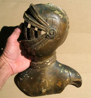18th Century ?? Antique Medieval Carved Wood Knights Armor Helmet Sculpture