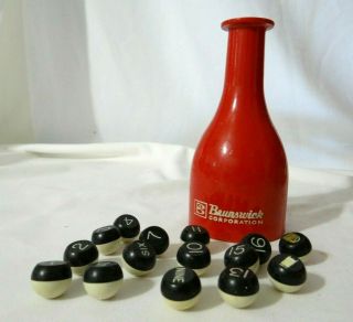 Vtg Brunswick Red Shaker Bottle W/ Tally Balls Peas Billiards Pool Missing Parts