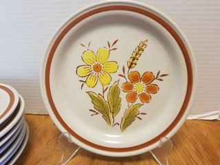 8 Vintage Mid Century Modern Wheat Flower Stoneware 7 1/2 " Salad Plate Japan