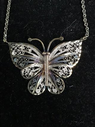 Vintage 925 Sterling Silver Filigree Butterfly Necklace