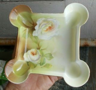 Rare Vintage Antique 7.  5 " Rs Germany Porcelain Dish Oblong Floral 4 Corners Bowl