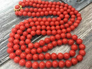 Antique Old Stock Natural Red Coral Necklace 925 Silver Gold Plated Clasp