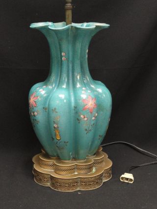 Antique Early Mid Century Hand Painted Floral Porcelain Table Lamp