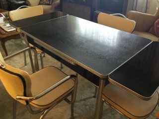 Mid Century Vintage CHROME FORMICA Kitchen Set - Table 4 Chairs Yellow & Black 2