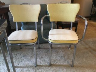 Mid Century Vintage CHROME FORMICA Kitchen Set - Table 4 Chairs Yellow & Black 3