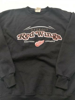 Vintage 90s Mens Black Medium Lee Sport Nhl Detroit Red Wings Sweatshirt Vtg