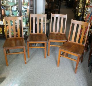 Antique Set Of 4 Mission Oak Dining Chairs - Arts And Crafts Style