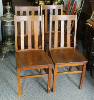 Antique Set of 4 Mission Oak Dining Chairs - Arts and Crafts Style 2