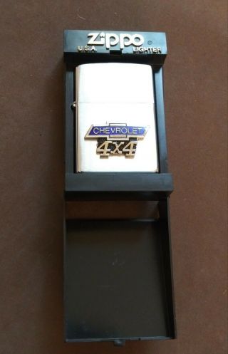 1998 Zippo Full Size Brushed Chrome Lighter With Chevrolet 4x4 Emblem (unfired)