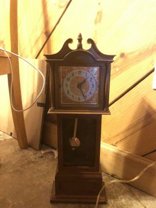 Vintage Sunbeam Electric Miniature Grandfather Clock W Swinging Pendulum