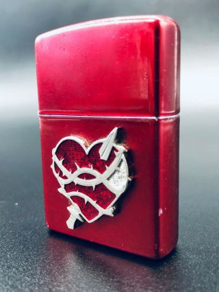 Zippo 3d Heart And Word Lighter - Candy Apple Red Finish