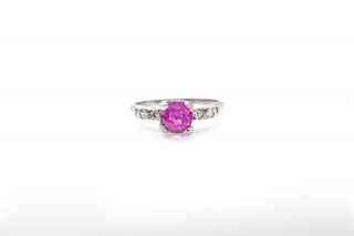 Antique 1940s $4000 1.  50ct Natural Pink Sapphire Diamond Platinum Wedding Ring