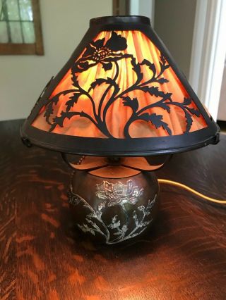 Antique Heintz Boudoir Lamp - Silver Over Bronze - Arts And Crafts All