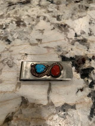 Vtg Navajo Coral And Turquoise Money