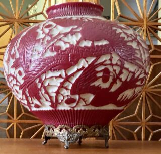Antique Phoenix Bird Peking Glass Vases Jar Vessel Red White 10 