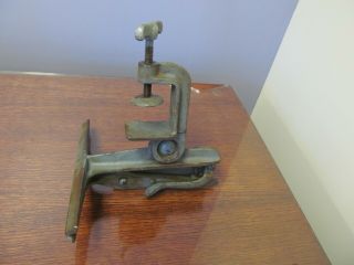 Vintage Cast Iron Hand Saw Blade Sharpening Vise Clamp - On Bench Mount Wide Jaw