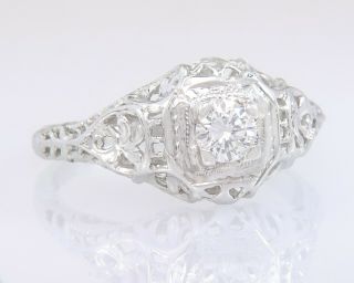 Antique Estate Art Deco 18k White Gold.  17ct Diamond Engagement Ring