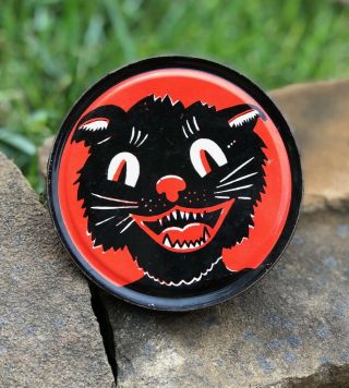 Vintage Tin Litho Halloween Black Cat Noisemaker - Kirchhof