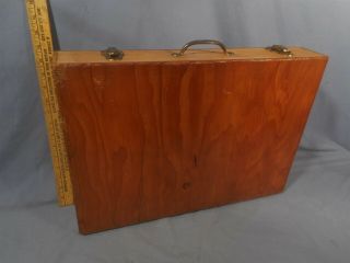 Vintage Wood Artist Paint Box Traveling Supplies Case W/ Metal Hinges & Latches