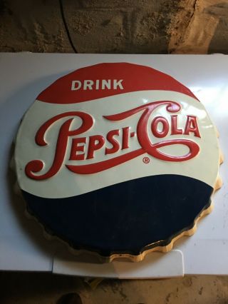 Vintage Embossed Pepsi Cola Bottle Cap Sign Antique Pepsi Soda Ra56 M - 205