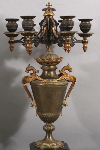 Large 19thC Antique Gilt Bronze & Slate Victorian Gothic Candlestick Candelabras 3