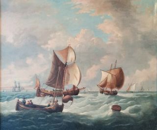 William Callow Rws British,  Boats At Sea 19thc Large Signed Antique Oil Painting