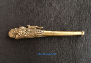 Oriental Vintage Old Brass Hand Carved Dragon Head Usable Smoking Tool Pipe Z01