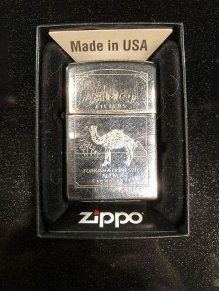 Vintage Silver Chrome Zippo 1994 Camel Filters Lighter In Tin
