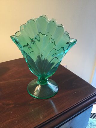 Vintage 1930/40’s Green Depression Glass Vase 8 1/2 Tall