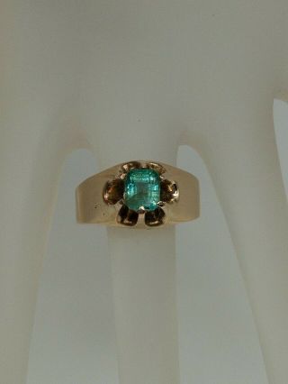 Antique Victorian 1890s $4000 2ct Colombian Emerald 14k Yellow Gold Mens Ring