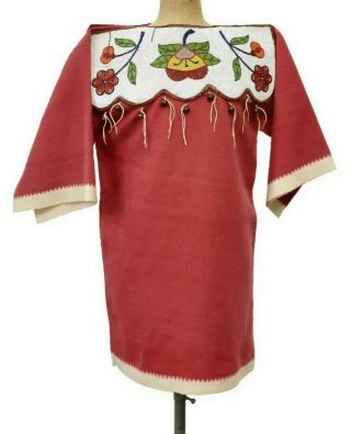 C1920 Native American Nez Perce Indian Bead Decorated Girls Dress W/ Beaded Yoke