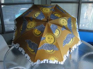 Rare Vintage 36 " Piero Fornasetti Sun Faces Pattern Umbrella