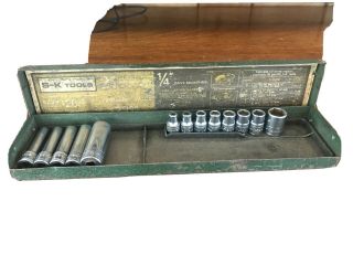Vintage Sk 1/4 " Drive Partial 6 Point Socket Set With Tray