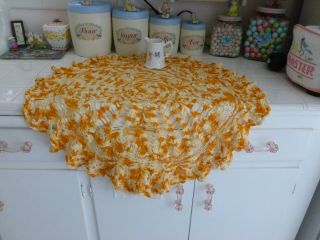 Vintage Large Handmade Crochet Gold Orange Round Doily Table Topper