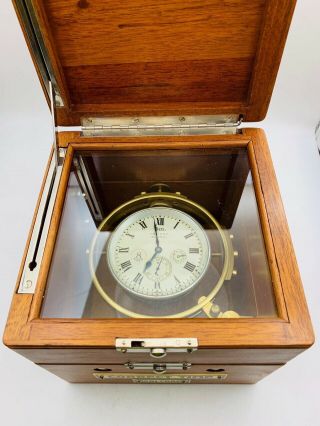 Marine Wwi Waltham Chronometer Clock Wood Box 8 Days Correct Time
