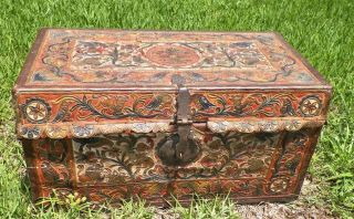 Antique/ Vintage Hand Tooled Leather Trunk Peru Spanish Colonial Style