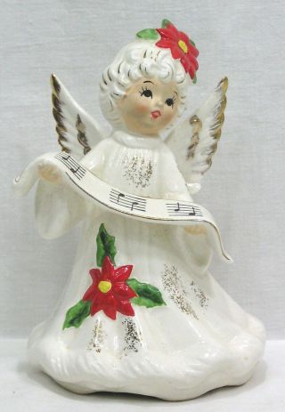 Vintage Lefton Christmas Angel Music Box 1889 W Music Scroll 1960s 6 1/2 "