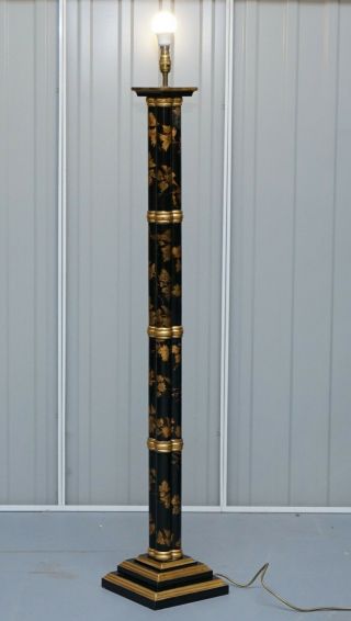 Antique Style Chinese Chinoiserie Japanned Floor Standing Faux Bamboo Lamp