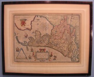 Framed Authentic 1598 Abraham Ortelius Antique Map Of Holland - Hollandia