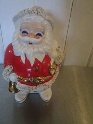 Vintage 1950s Santa Claus Christmas Ceramic Bank W/ Spaghetti Trim: Japan