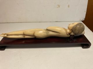 Antique Chinese Medical Model Doctor ' s Nude Woman Doll,  Wood Platform Bound Feet 3
