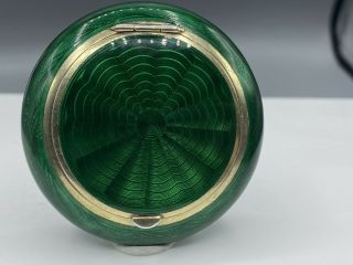 Rare David Anderson C 1890 Solid Silver & Emerald Green Guilloche Enamel Compact