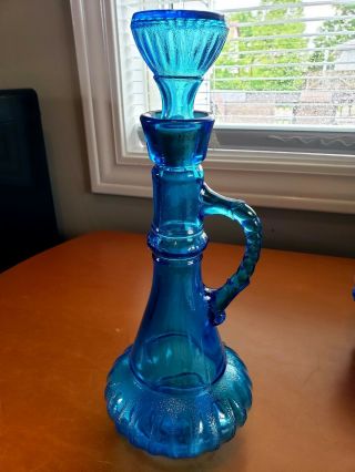 Vintage Mcm Glass Genie Bottle Liquor Decanter Aqua Blue Jim Beam Empty Ky - 230