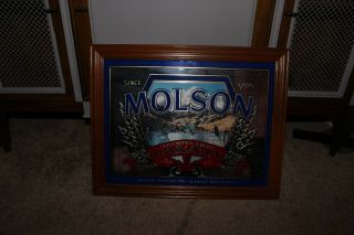 Vintage Molson Beer Mirror/Sign in Wooden Frame 2