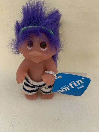 Vintage Norfin Dam Style 5050 Troll Doll Purple Hair Amber Eyes 3 " 1985 Toddler