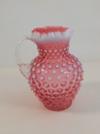 Vintage Fenton Pink Opal Hobnail 5.  75 " Pitcher Or Sauce Cup
