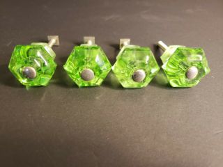Green Glass Drawer Pull Vintage Retro Glass Door Knobs Cabinet Set Of 4