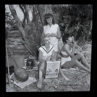 Bettie Page & Bunny Yeager Behind The Scenes 1954 Camera Negative Photograph NR 2