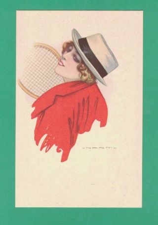 Vintage Nanni Art Postcard Lady Tennis Player
